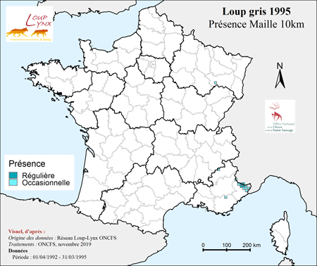carte de France présentant la répartition des loups