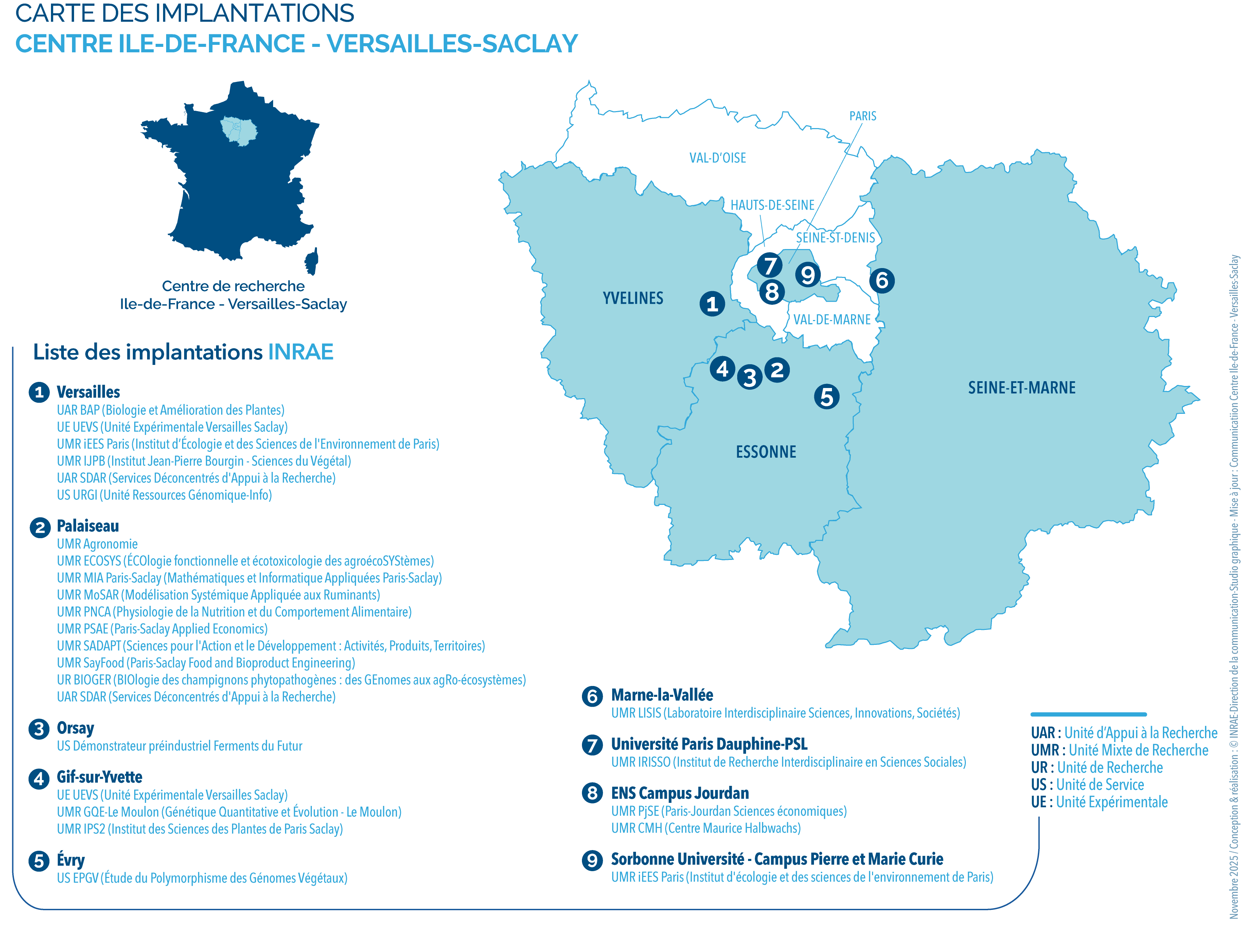 Carte des implantations du centre INRAE Ile-de-France - Versailles-Saclay