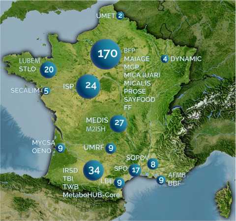 Carte de répartitions de unités MICA avec lerus effectifs en France 