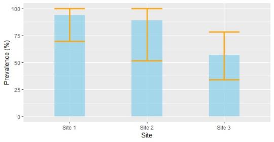 graphique montrant les différences de prévalence leptospirose dans les 3 prairies échantillonnées